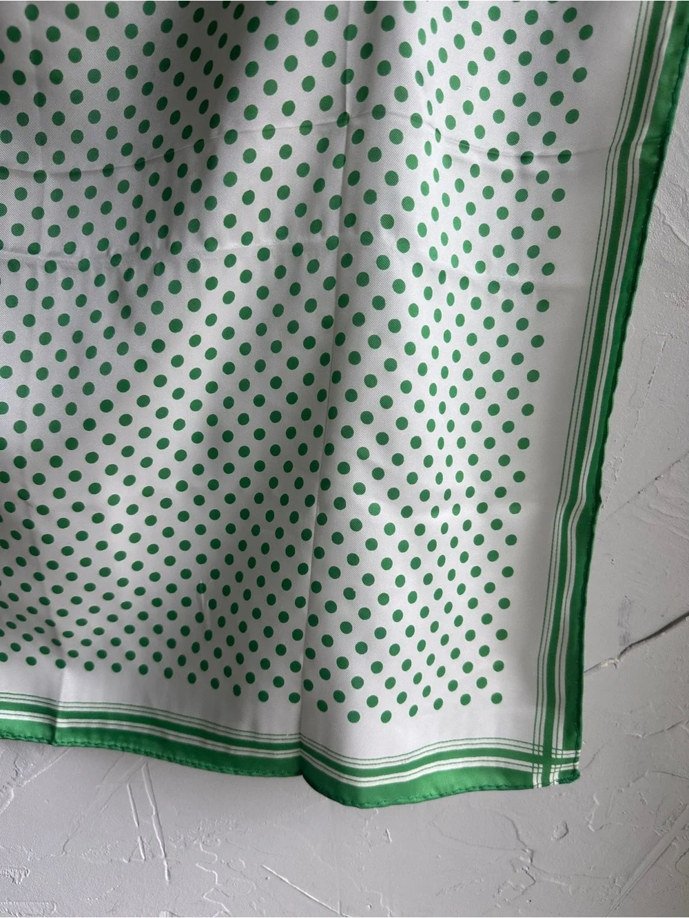 Green White Polka Dot Square Scarf Retro Mod Parisian Cottagecore 23x24
